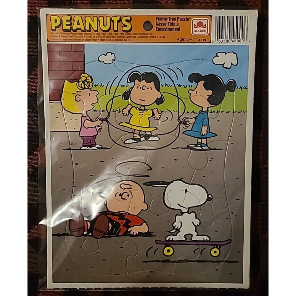 Vintage Peanuts Charlie Brown Lucy Snoopy Sally Golden Frame-Tray 12 pc Puzzle